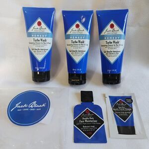 Jack Black Skincare Mens Lot 3x 3oz Turbo Wash Body & Hair Cleanser +Samples NEW